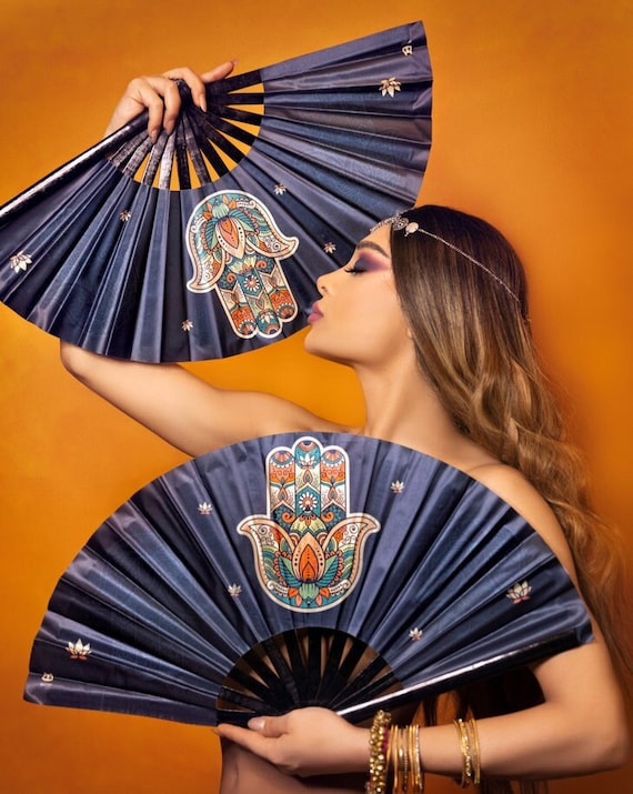 The Hamsa Hand Fan Party Hand Fan Bamboo Silk Hand Fan for Festival Etsy