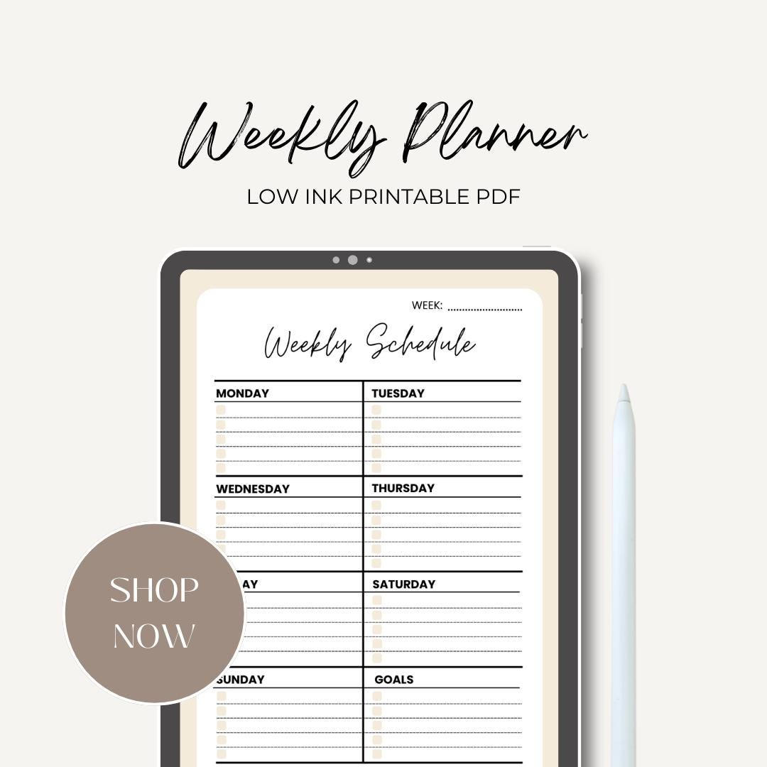 Beige Weekly Planner Printable PDF - Undated Neutral Weekly Schedule - Etsy