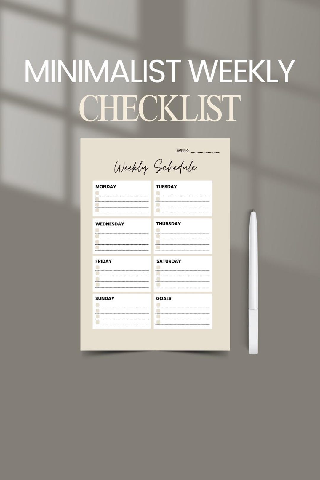 Beige Weekly Planner Printable PDF - Undated Neutral Weekly Schedule - Etsy