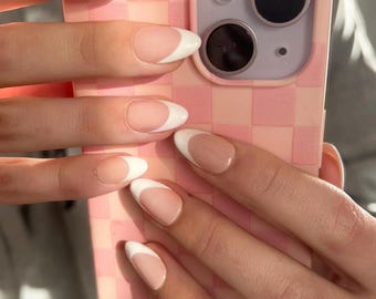 Premium Press On Nails: Custom Salon Quality, Handpainted, Trendy, Press Ons, Fake Nails, French Tip, Simple Minimalist, Bridal