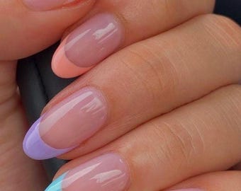 Press On Nails, Reusable Press Ons, Summer Nails, Short Nails, French Tip Nails, Y2K Nails, Pink Nails, Pink Vacation Cute Nails Trendy
