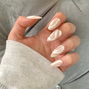 Soft Serve - White Swirl - Nails - Swirl Press On Nails - 10 Pcs  - Coffin Nails - Square Nails - Round Nails - Almond Nails - Mix and Match