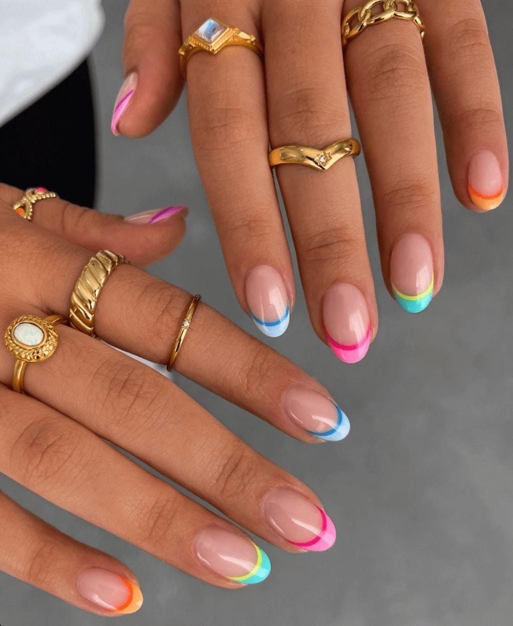 Press On Nails, Reusable Press Ons, Summer Nails, Short Nails, French Tip Nails, Mix And Match, Pink Nails, Colourful Vacation Cute Gift