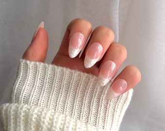 Pearly Swirl French Tip - Mixed - Star Nails Press On Nails  - Spring Pink Nails - Trendy Nails - Summer Nails - Easter Nails - Pearl Nail