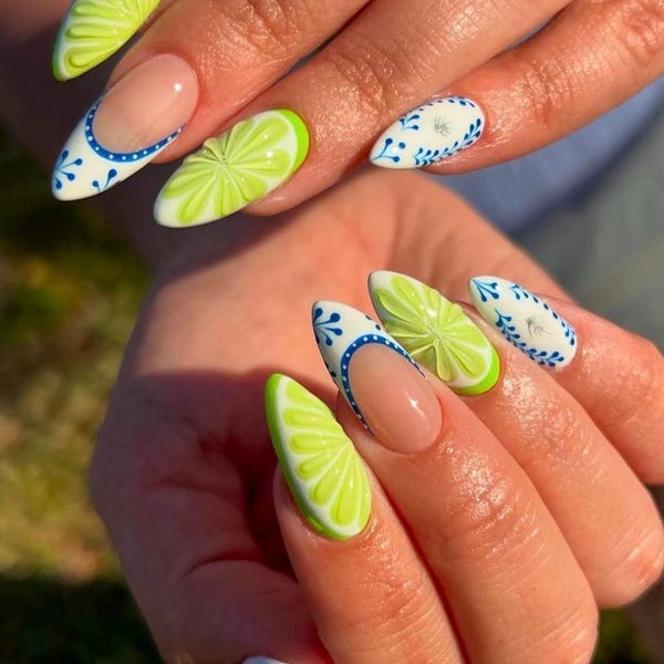 Handmade Custom Gel Press On Nails: Premium Quality, Handpainted, Summer, Spring, Vacation