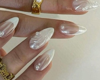 Handmade Custom Gel Press On Nails: Premium Quality, Handpainted, Trendy, Press Ons, Fake Nails, Chrome, Glazed, 3D Art, Pearls, Classy
