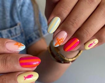 Handmade Custom Gel Press On Nails: Premium Quality, Handpainted, Trendy
