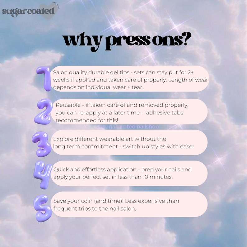 text and numbers, with the text explaining the benefits of using salon quality durable gel tips and the numbers indicating steps or recommendations for using these tips.