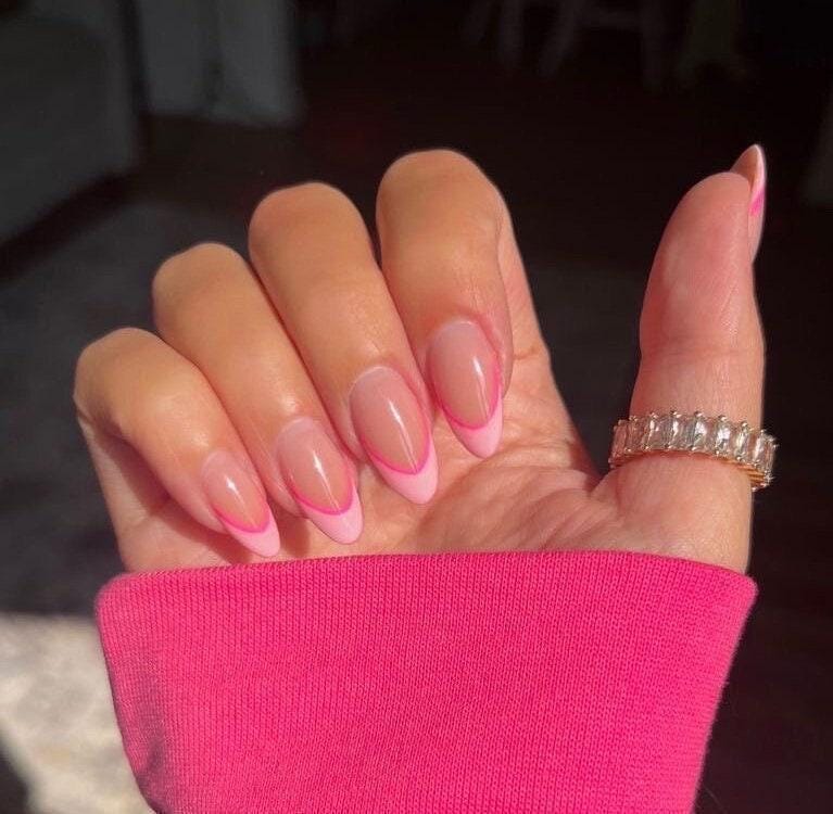Press On Nails, Reusable Press Ons, Summer Nails, Short Nails, French Tip Nails, Y2K Nails, Pink Nails, Pink Vacation Cute Nails Trendy