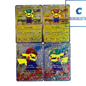 Conjunto de 4 cartas Pokémon Mario Pikachu (proxy de alta qualidade)