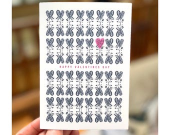 Personalised Love Card • Pink Blue Heart Pattern • Hand-Finished Glitter • Anniversary, Wedding, Valentines