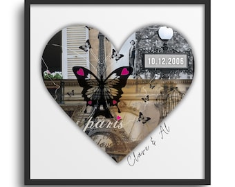 Custom City Heart Print | Paris | Eiffel Tower | Butterfly | Romantic Art Gift