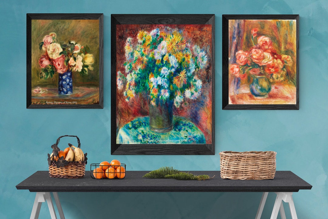 Set of 3, Pierreauguste Renoir Printable Wall Art, Bouquet of Roses