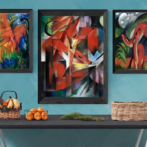 3er Set, Franz Marc Druckbare Wandkunst, Roter Bär 1912, Die Füchse 1913, Tiere in der Landschaft 1914, Digitaler Download, Expressionismus Kunst