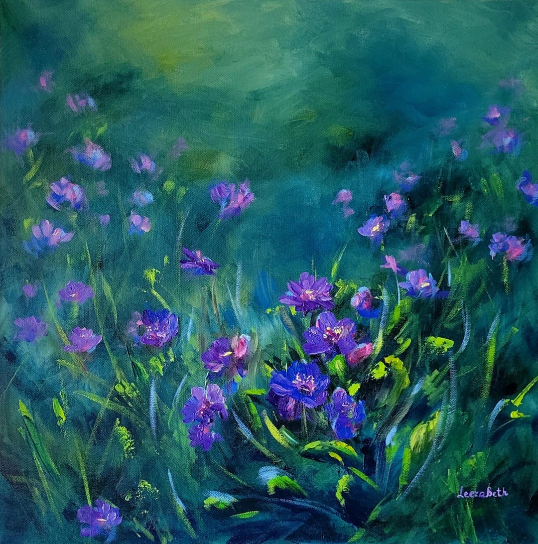 Purple Flowers Original Oil Painting on Canvas. Forest Flowers Abstract ...