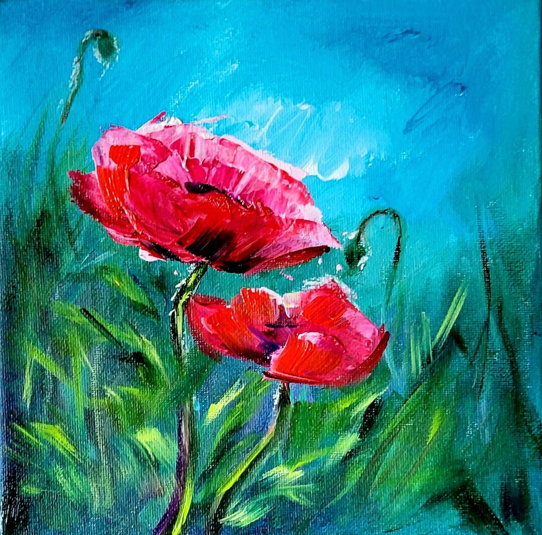 Red Poppy Original Oil Painting: Floral Art on Canvas (8x8 In) - Etsy