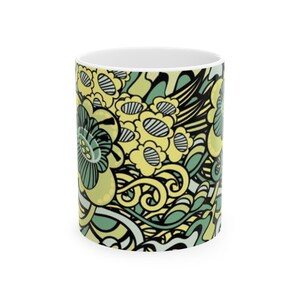 Abstract Yellow Floral Ceramic Mug, 11oz