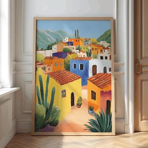 Colorful Mexican Town Digital Art Print – Vibrant Wall Decor, Inspired by Mexico’s Architecture and Culture for Home or Office