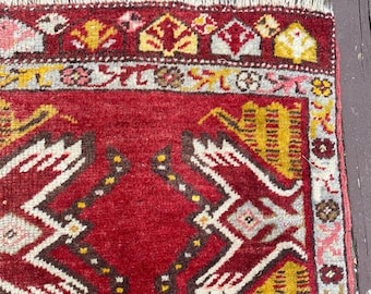 Vintage Rug 1' 8 x 3' 4 Red Tribal Small Turkish Oriental Rug