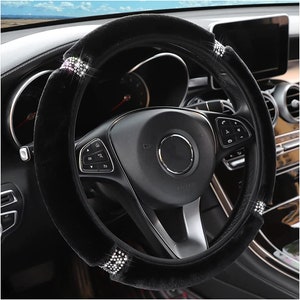 Bling Steering wheel Cover for Women Universal fit Steering wheel cover Custom Car Accessories Black