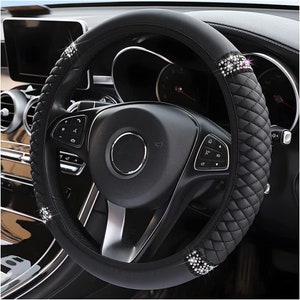 Bling Steering Wheel Cover for Women Universal fit Steering wheel Protection cover Custom Car Accessories Black