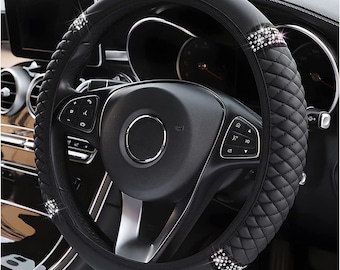 Bling Steering Wheel Cover for Women Universal fit Steering wheel Protection cover Custom Car Accessories Black