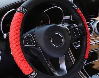 Bling Steering wheel Cover for Women Universal fit Steering wheel Protection cover Custom Car Accessories Black/Red