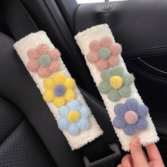 1 Pcs Seat Belt Cover Shoulder Pad Cushion Car Safety Belt Strap Auto Cute  Plush Flowers Belt Cushion Relax for Women Driving Interior Girls 
