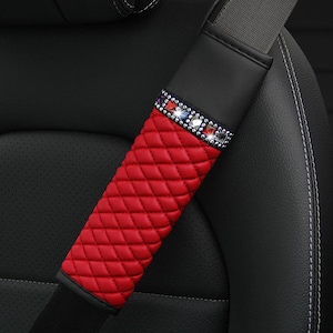 Luxurious Leather Diamond Rhinestone Car Seat Belt Cover for Women Stylish Braided Auto Shoulder Protector Universal Accessories 1pcs
