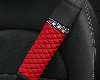 Luxurious Leather Diamond Rhinestone Car Seat Belt Cover for Women Stylish Braided Auto Shoulder Protector Universal Accessories 1pcs