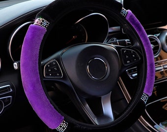 Bling Steering Wheel Cover for Women Universal fit Custom Car Accessories Black/Purple