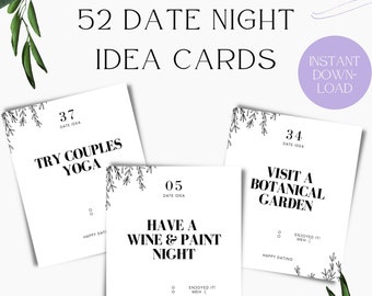 Date Night Idea Cards - A Year of Date Night Ideas for Couples - Anniversary, Bridal Shower, Valentine's Day Gift for him or her