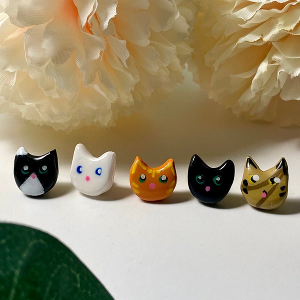 Tiny Cat Stud Earrings, Hypoallergenic Porcelain Feeling Jewelry, Custom Cat Stud Earrings, Cat Lovers Gift