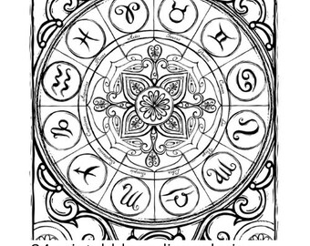 zodiac coloring page etsy