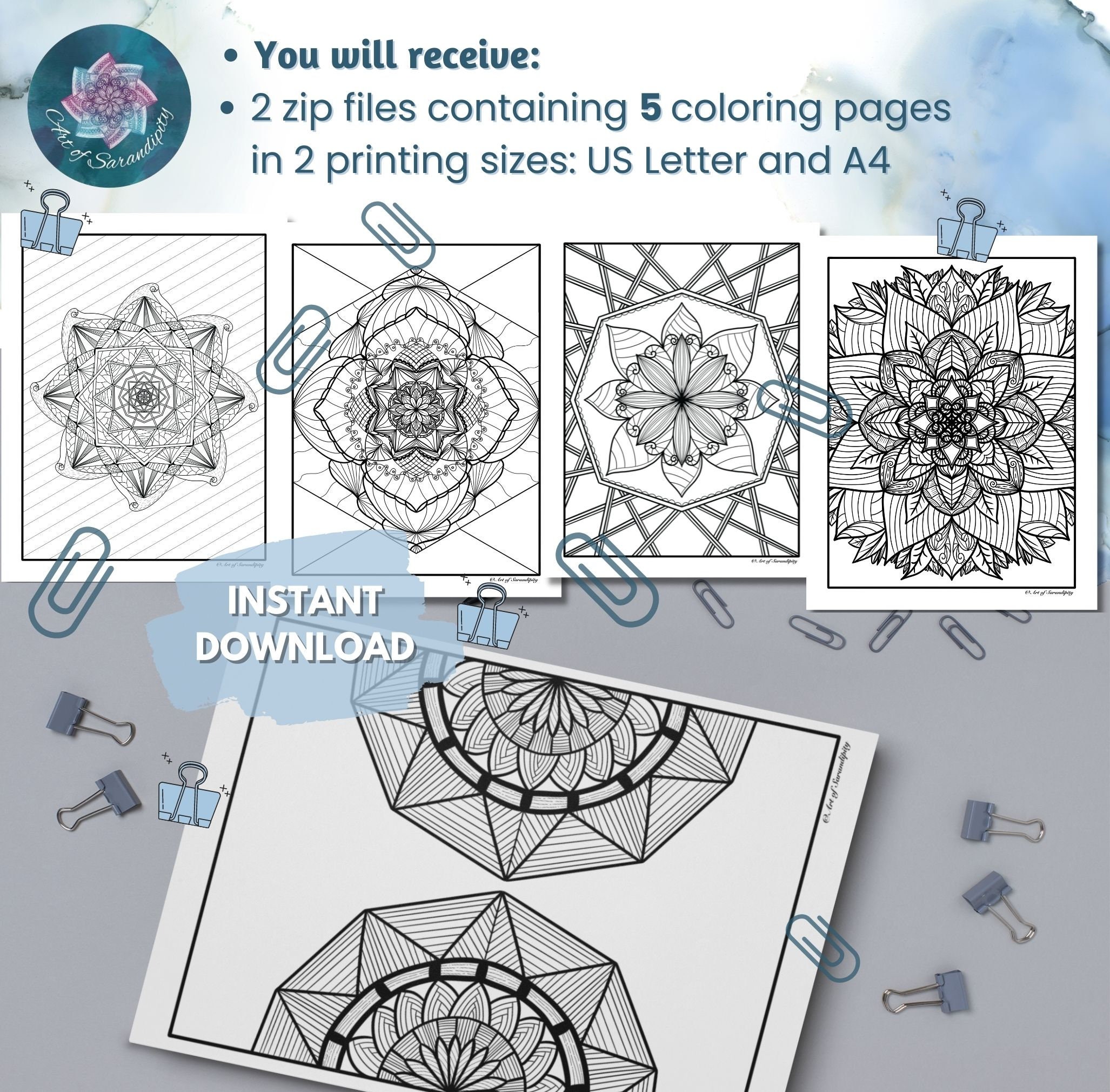 Mandala Coloring Pages Relaxing Coloring Pages 5 Printable - Etsy
