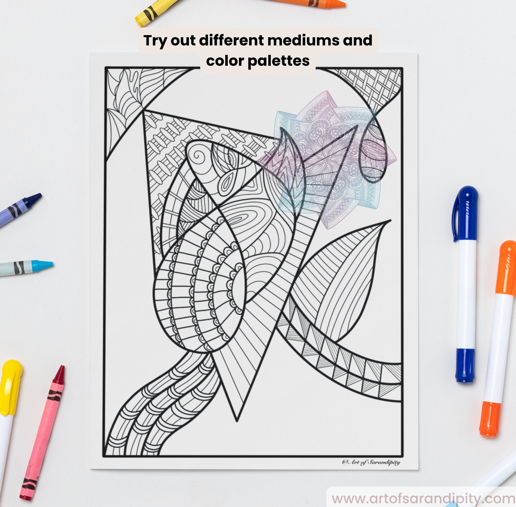 Abstract Line Art Coloring Page Printable, Zentangle Inspired Design ...