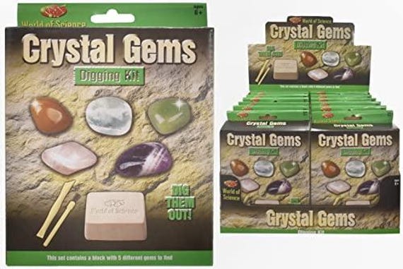 World of Science Crystal Gems Digging Kit — Uncover 5 Real Gemstones | Ages 8+