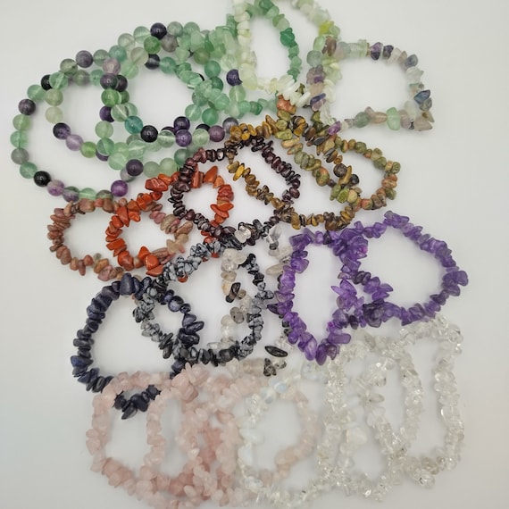 Natural gemstone chip bracelet | Crystal stretchy bracelet handmade | Crystal gift in organza bag