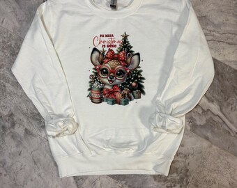 Cute "Oh Deer Christmas is here" Crewneck Sweatshirt/Cute Christmas Deer Sweatshirt/Holiday Sweater/Christmas Sweatshirt/"Oh Deer" pullover