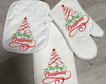 Christmas Kitchen Bundle/Indulge life is sweet/Decorative Kitchen décor/Glass Sublimated cutting board