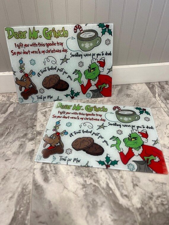 Green Monster Goodie Tray Tempered Glass Cutting Board/Christmas TreatTray/Holiday Kitchen Decor/Christmas Serving Board/Green monster Decor