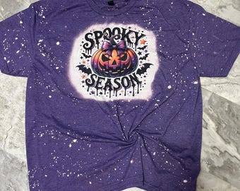 Spooky season bleached T-shirt/Halloween clothing/Autumn Shirt/Spooky tee/October shirt/Bleached Graphic tee/Spooky Pumpkin shirt/Fall tee
