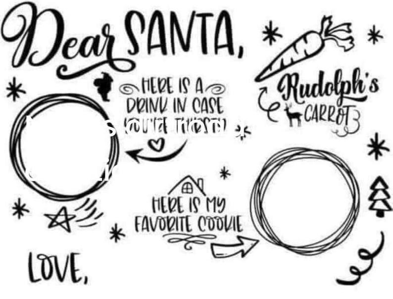 May include: Black and white printable Christmas gift tags with the text "Dear Santa", "Here is a drink in case you're thirsty", "Rudolph's Carrot", "Here is my favourite cookie", and "Love".
