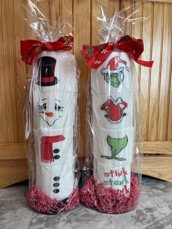 Snowman and green monster toilet paper decoration with plunger/Christmas gag gift