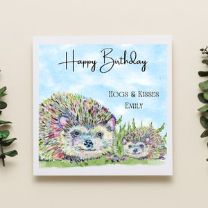 Personalisierte süße Igel alles Gute zum Geburtstag Karte, Regenbogen Kunst, alles Gute zum Geburtstag Mama, alles Gute zum Geburtstag Papa, Schwester, Tante, Glückwunschkarte