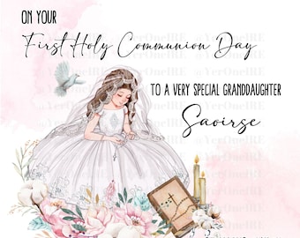 Carte de première communion personnalisée ; Carte de communion ; carte de première communion ; Fille ; Filleule ; Petite-fille ; Fils ; Filleul ; Petit-fils