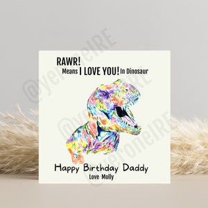 Dinosaur Happy Birthday Card, Cute I Love You Card, Rainbow Art, Happy Birthday Daddy, Happy Birthday Granda, Happy Birthday Greetings Card