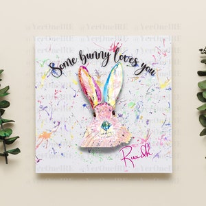 Niedliche Osterhasenkarte, 3D Karte, personalisierte Osterkarte für Kinder, Ostereiersuche, Regenbogenhase, Aquarell Hase, Hase, Hase