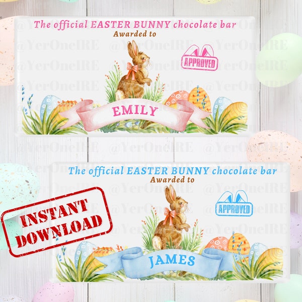 INSTANT DOWNLOAD - Cute Easter Chocolate Bar Wrapper, Easter Bunny Good List Chocolate Bar Wrappers, Easter Egg Hunt, Easter Treats