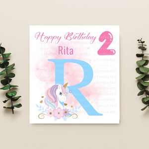 Gepersonaliseerde eerste kaart, Unicorn verjaardagskaart, gelukkige verjaardagskaart voor meisje, wenskaart, moeder, dochter, nichtje, leuke verjaardag